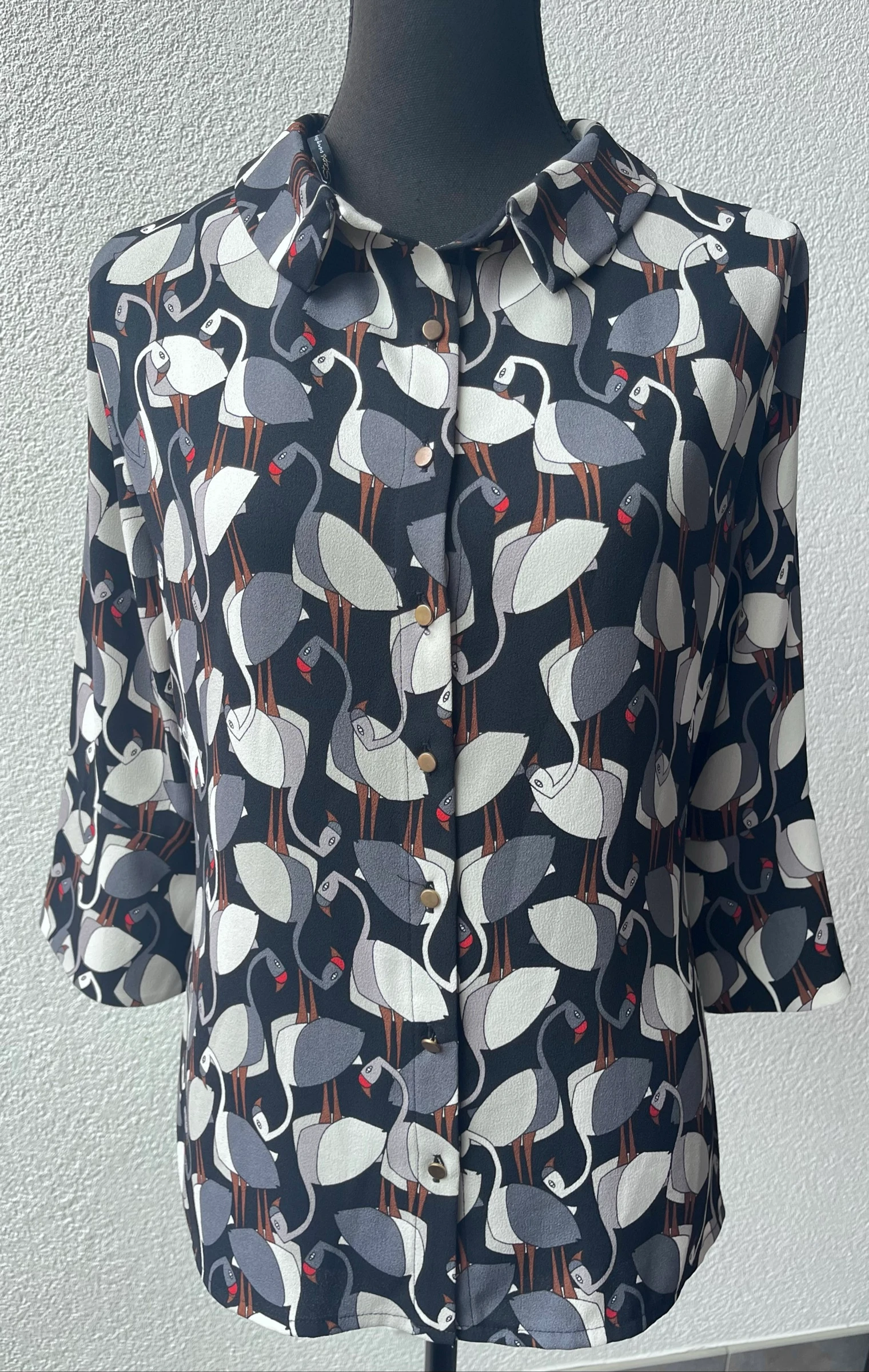 🌺 𝒎𝒛 | Steps blouse met vogelprint | Maat L | Zwart grijs | 3/4 mouw